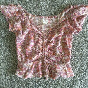 Japana Short Sleeve Floral Shirt Top Women's Size XXS/2XS